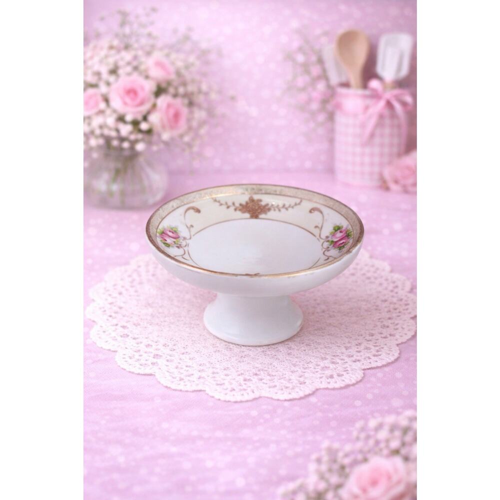 Nippon Footed Gold Bowl Floral Hand-Painted Trinket Dish Morimura Vintage Small